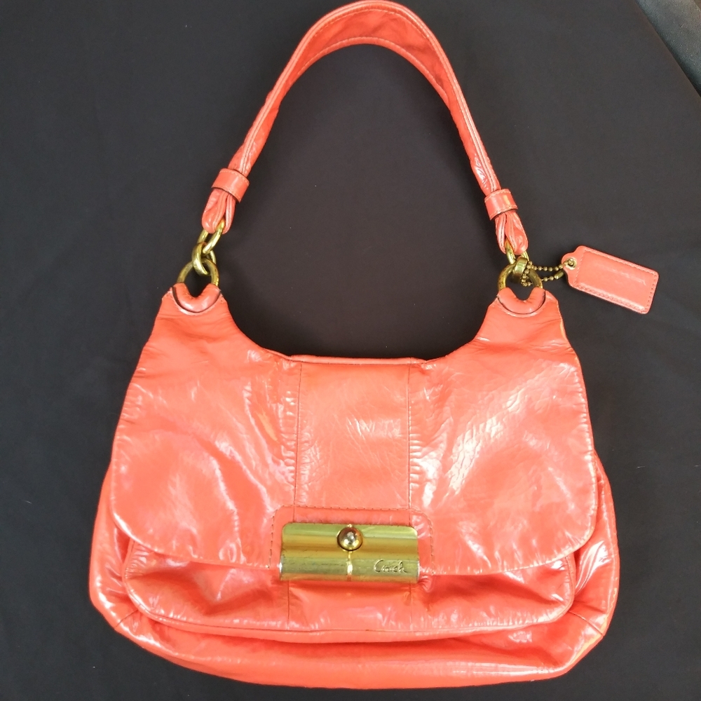 Coach Kristen coral patent leather bag